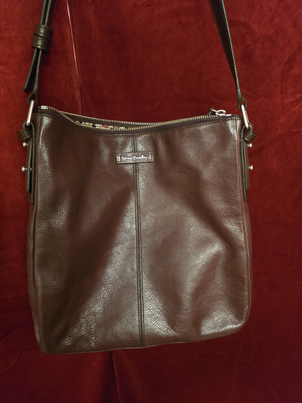 Vera Bradley Womens Burgundy Leather Crossbody Bag
